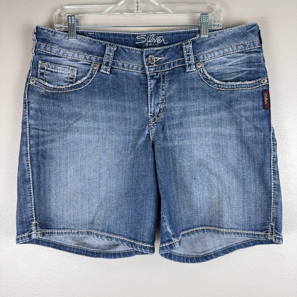 Silver Jeans Suki Womens Denim Bermuda Shorts Blue Mid Rise 16 W5916SDA259